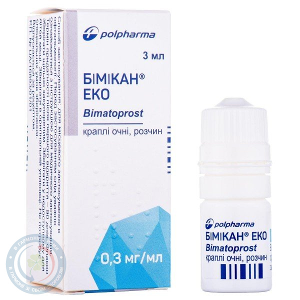 Бімікан ЕКО очні краплі 0,3 мг/мл по 3 мл