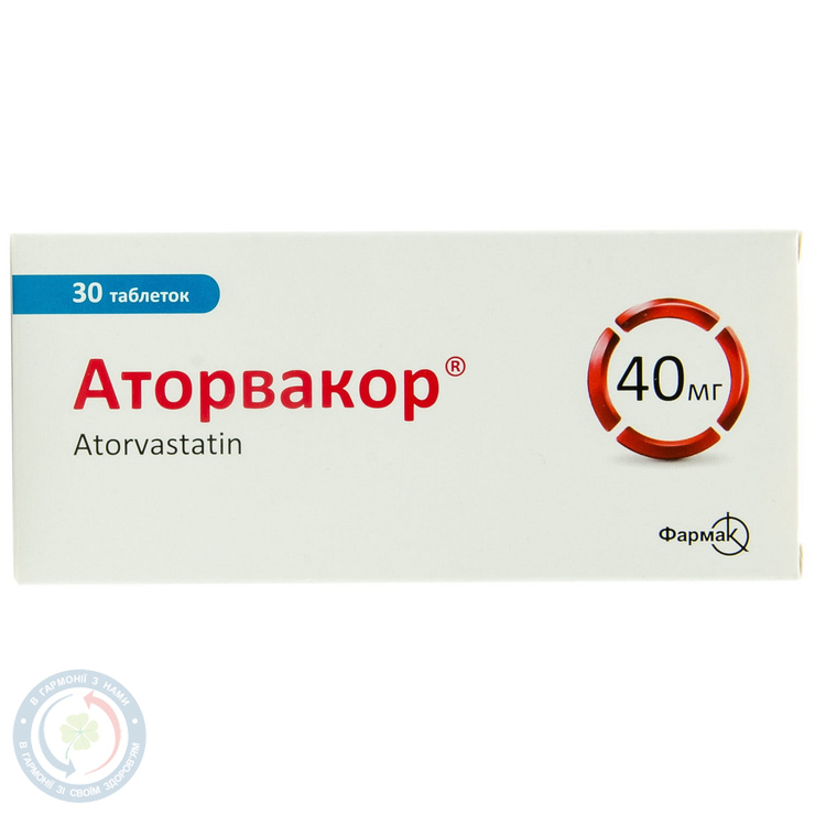 Аторвакор таблеткивкриті оболонкою 40мг №30