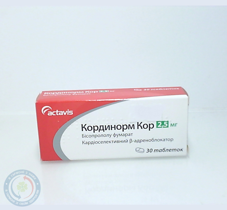 Кордінорм Кор таблетки вкриті плівкою 2,5 мг №30
