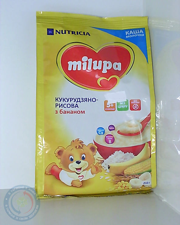 Мілупа каша молочн. Кукурудзяна з рисом,бананом 210г.