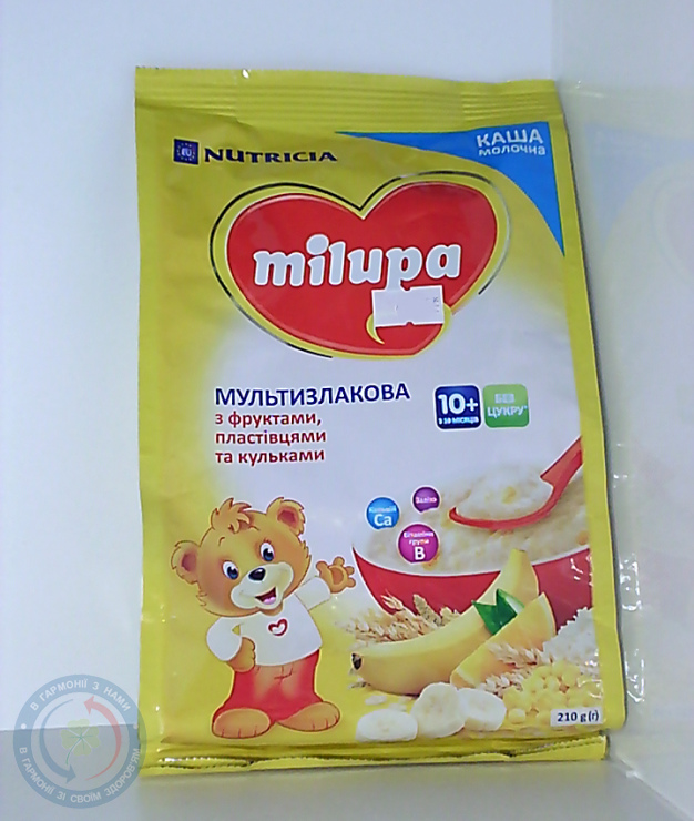 Мілупа каша молочн. Мультизлакова з фрукт,пласт,кульк, 210г.
