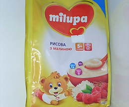 Мілупа каша молочн. Рисова з малиною 210г.
