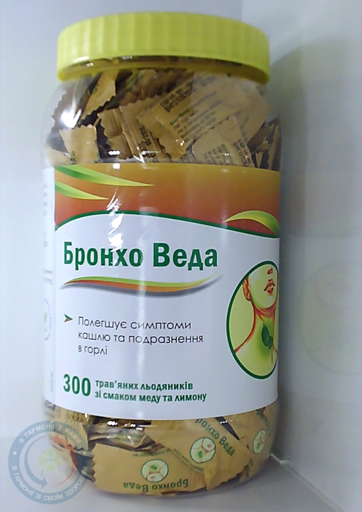 Бронхо Веда зі смаком Меду та лимону льодяники трав'яні №300
