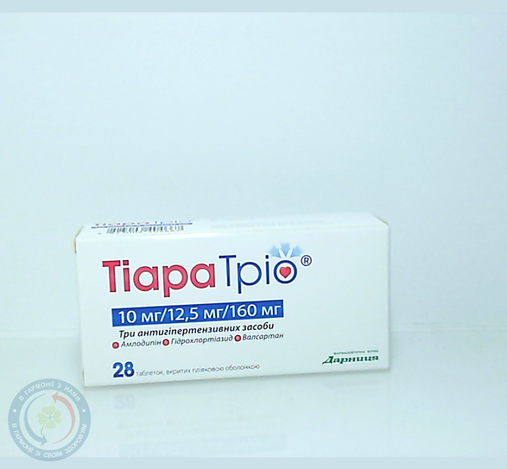Тіара Тріо таблетки вкриті оболонкою 10мг/12,5мг/160мг №28