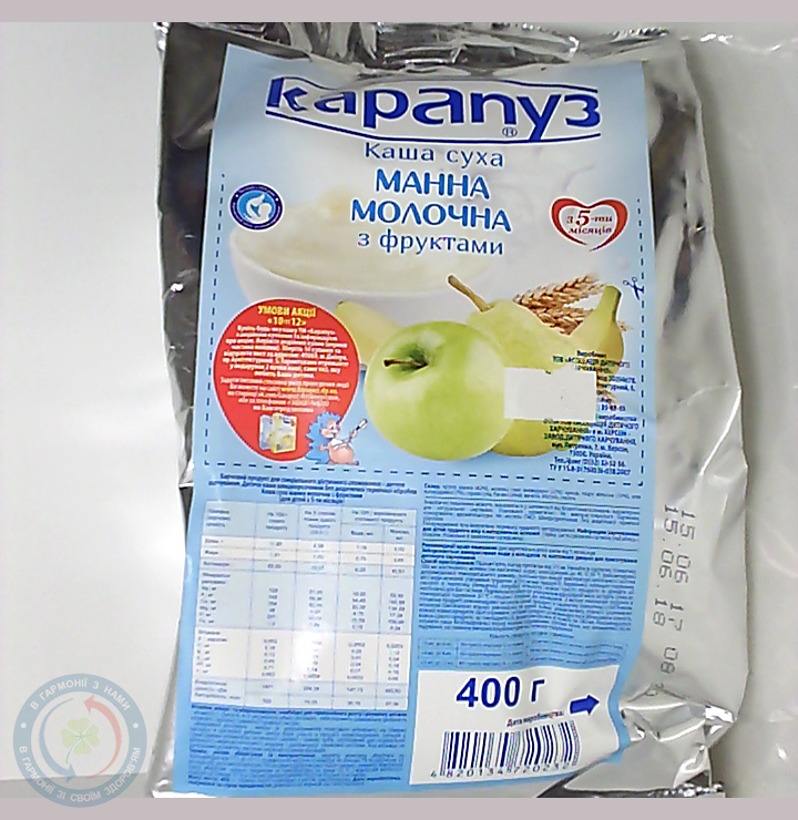 Карапуз каша молочн. манна з фруктами 225г