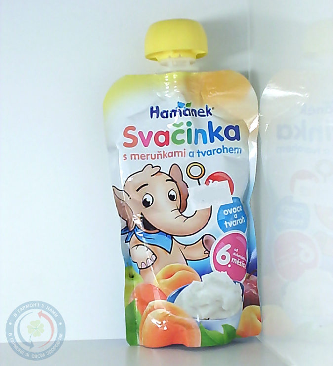 Hame Хаманек пюре пауч яблуко/абрикос/творог 120г