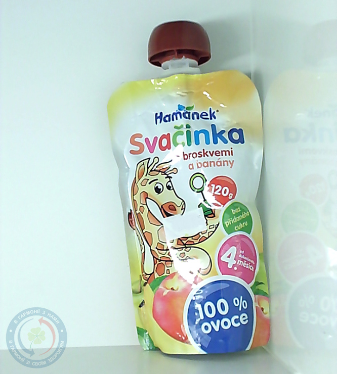 Hame Хаманек пюре пауч яблуко/персик/банан 120г