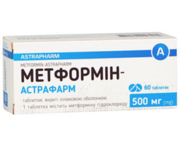 Метформін-Астрафарм таблетки вкриті оболонкою 500мг №60