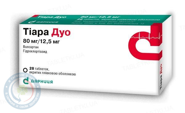 Тіара Дуо таблетки вкриті оболонкою 80мг/12,5мг №28