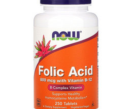 NOW фолієва кислота, 800мкг, капсули №30