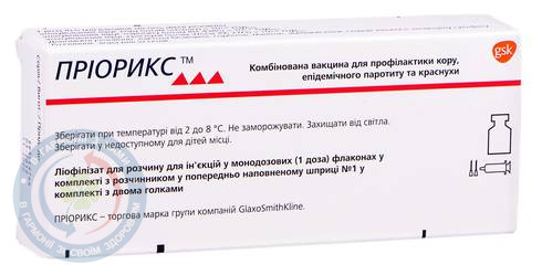 Пріорикс (вакцина) пор.ліофілізований для інєкцій. 1доза+ р-к