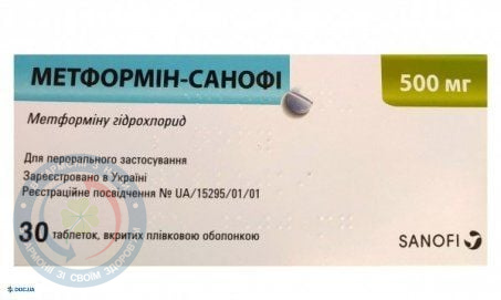 Метформін-Санофі таблетки 500мг. №30